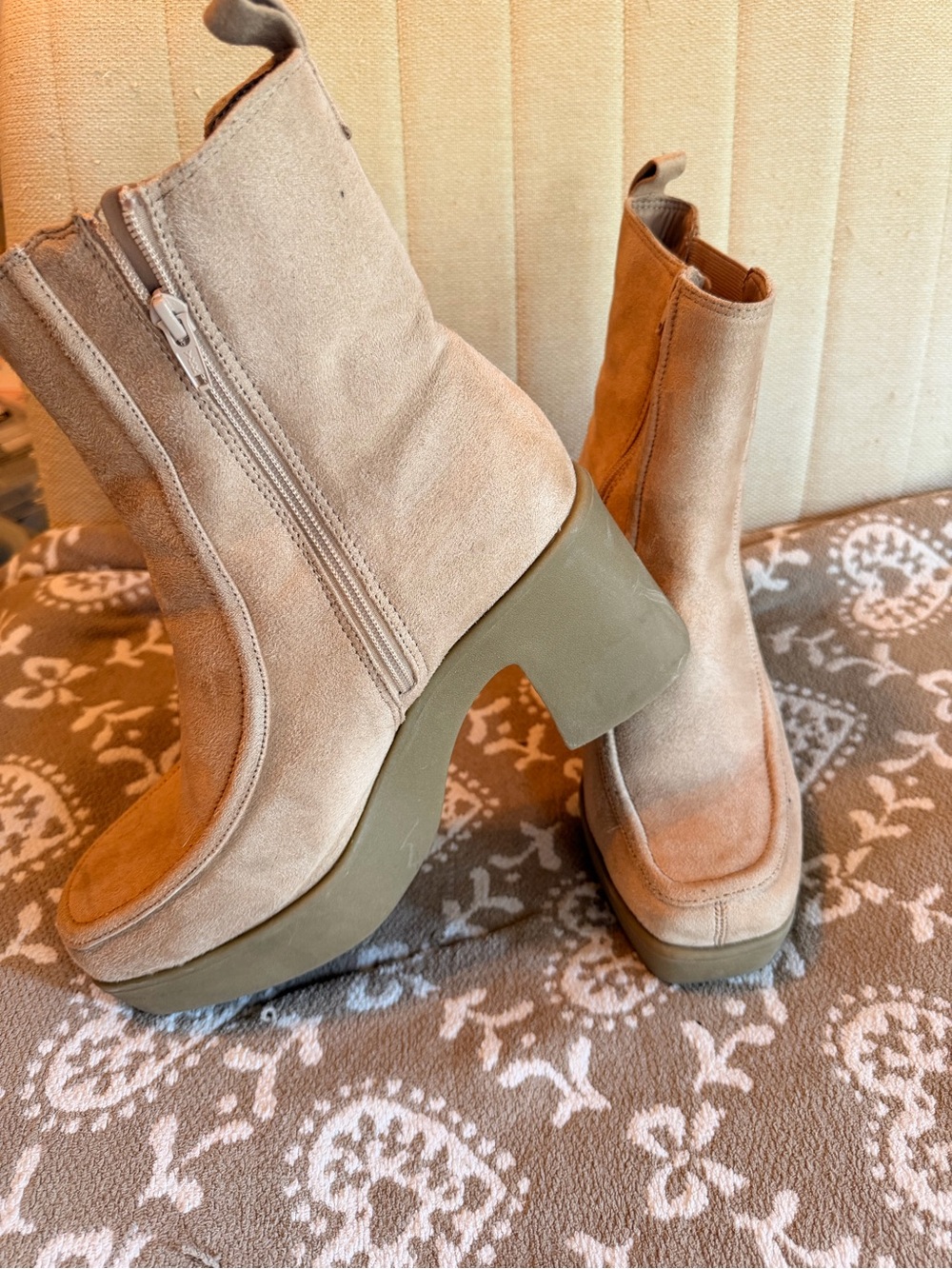 Lane Bryant Wide Width Women's Beige Suede Platform Ankle Boots
